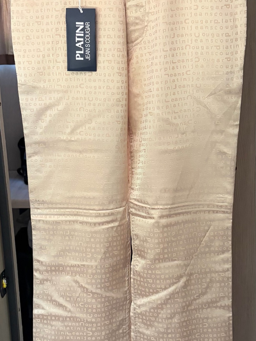 Platini Cream Women's Dress Pants with Subtle Logo Jacquard
